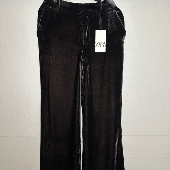 Zara Black Velvet Trousers - Picture 1 of 4